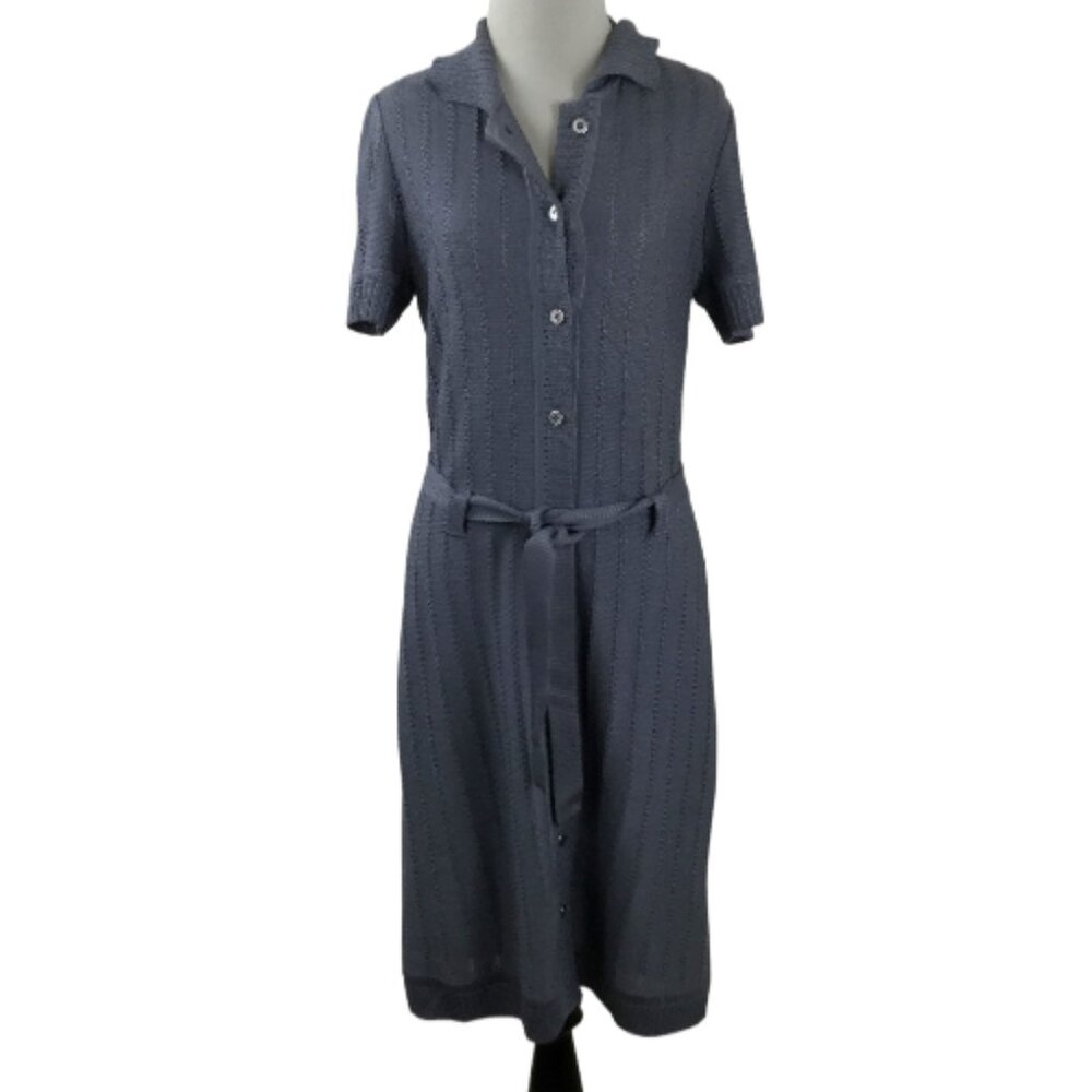St. John Sport Steel Blue Knit Belted Dress s